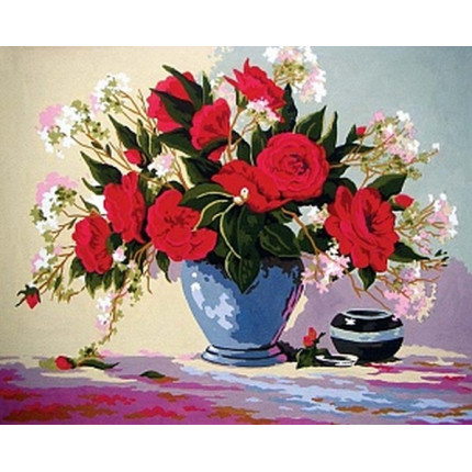 Схема для вышивания 11.583 Канва жесткая с рисунком GRAFITEC 11.583  Красные розы  50 x 40 см