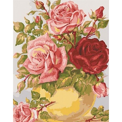 Схема для вышивания 11.853 Канва жесткая с рисунком GRAFITEC 11.853 Розы в желтой вазе 50 x 40 см