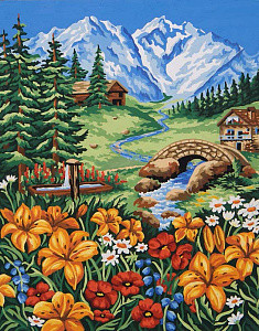 Схема для вышивания 11.869 Канва жесткая с рисунком GRAFITEC 11.869 "Весна в горах" Панно 50х40 см, Пейзаж