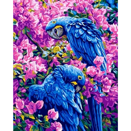 Схема для вышивания 11.882 Канва жесткая с рисунком GRAFITEC 11.882 Голубые попугаи 50 х 40 см
