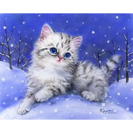 Схема для вышивания 6.314 Канва жесткая с рисунком GRAFITEC 6.314 Котята в снегу 22 x 30 см