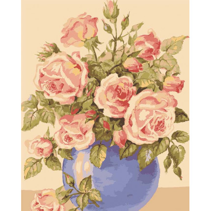 Схема для вышивания Канва жесткая с рисунком Канва жесткая с рисунком GRAFITEC 11.854 Розы в голубой вазе 50 x 40 см