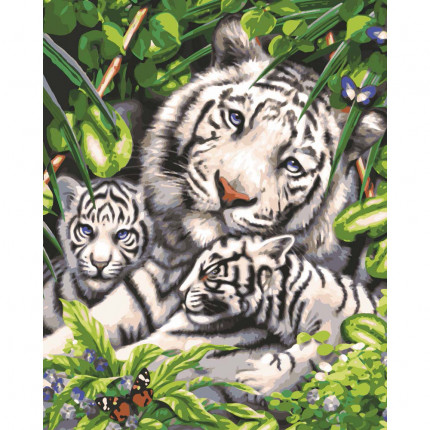 Схема для вышивания серия 11.000 Канва/ткань с рисунком "Grafitec" серия 11.000 60 см х 50 см 11.881 Белый тигр и детеныши