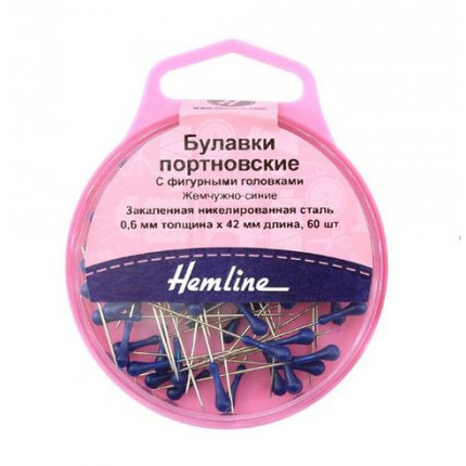 Булавки портновские с фигурными головками, «Hemline» 721 42 мм, 60 шт., синий (арт. 721)