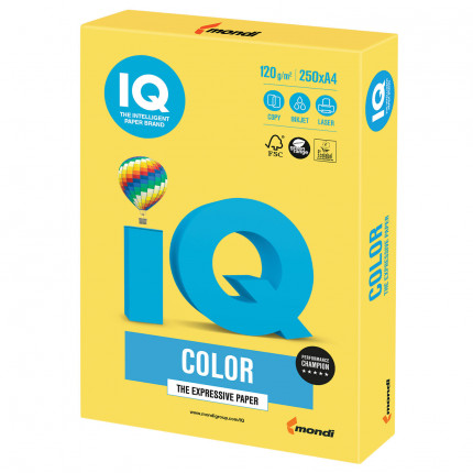 Бумага цветная IQ color, А4, 120 г/м2, 250 л., интенсив, канареечно-желтая, CY39 (арт. CY39)