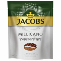 JACOBS 8052484 Кофе молотый в растворимом JACOBS "Millicano", сублимированный, 200 г, мягкая упаковка, 8052484 