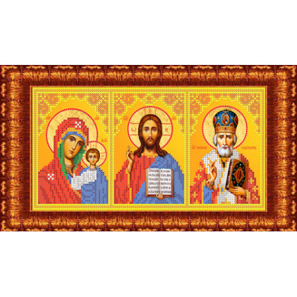 Рисунок-схема на ткани «Каролинка» КБИ 4103 Икона Б.М.Казанская,Спаситель,Николай Чудотворец (арт. Рисунок-схема на ткани «Каролинка» КБИ 4103 Икона Б.М.Казанская,Спаситель,Николай Чудотворец)