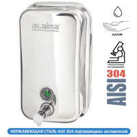ЛАЙМА 605393 Диспенсер для жидкого мыла LAIMA PROFESSIONAL INOX (гарантия 3 года), 1 л, нержавеющая сталь, зеркальный, 605393 