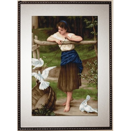 Набор для вышивания B516 Девушка дразнящая голубей