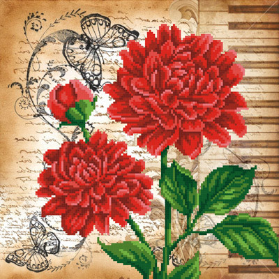 Схема для вышивания  Канва/ткань с рисунком "М.П.Студия" для вышивания бисером №1 40 см х 40 см Г-057 "Красные цветы"