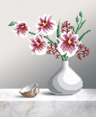 Схема для вышивания  Канва/ткань с рисунком "М.П.Студия" для вышивания бисером №2 35 см х 40 см Г-044 "Цветы в вазе"