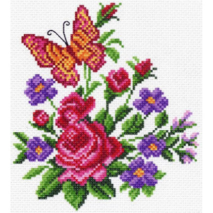 Схема для вышивания  Канва/ткань с рисунком "Матренин посад" №07 28 см х 37 см 1478-1 Г "Цветы и бабочка"