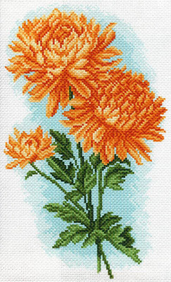 Схема для вышивания  Канва/ткань с рисунком "Матренин посад" №07 28 см х 37 см 1586 "Желтые хризантемы"