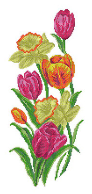 Схема для вышивания  Канва/ткань с рисунком "Матренин посад" для вышивания бисером 37 см х 49 см 4518 "Тюльпаны с нарциссами"
