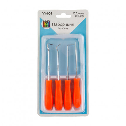 Набор шил YY-004 в блистере 4шт. с пластиковой ручкой (арт. YY-004)