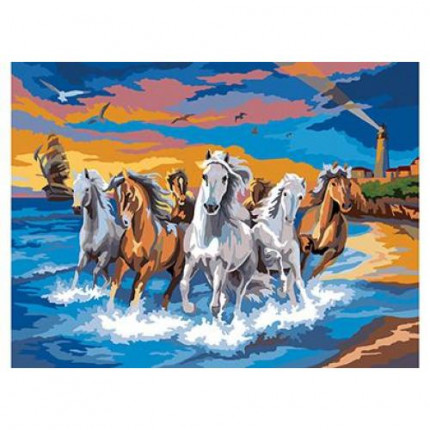 Картина по номерам  Табун лошадей (30*40см, акриловые краски, кисть) Х-0402 (арт. 11-155356)