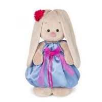BUDIBASA 11-159174 Мягкая игрушка Зайка Ми в синем платье с розовым бантиком (25см) (в подарочной коробке) StS-237, (ООО "МПП") 