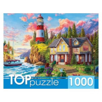 Рыжий кот 11-173058 Пазлы 1000 дет. Маяк и домик у моря ХТП1000-2164, TOPpuzzle 
