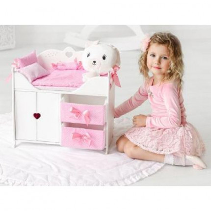 Мебель для кукол 3в1 (белый, комод, шкаф, кровать, с постельным бельем и мягкими корзинами, 43*46*6см) (дерево) (в коробке) 71319, DiamondPrincess (арт. 11-178898)