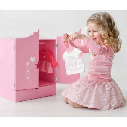 Мебель для кукол. Шкаф (розовый, с дизайнерским звездным принтом, 43*46*6см) (дерево) (в коробке) 74219, DiamondStar  (арт. 11-178904)