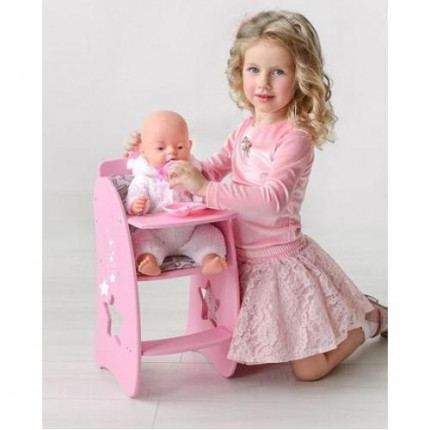 Мебель для кукол. Стульчик для кормления (розовый, с мягким сиденьем, 29*53*7см) (дерево) (в коробке) 74319, DiamondStar  (арт. 11-178905)
