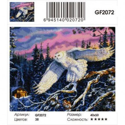 Алмазная мозаика Полярная сова (40*50см, стразы квадратные, контейнер, основа-холст с подрамником) GF2072 (арт. 11-179033)