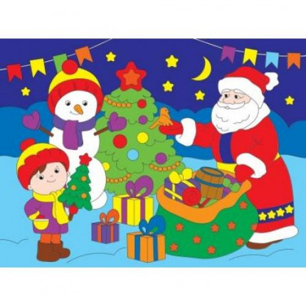 Картина по номерам  Дед Мороз дарит подарки (30*40см, акриловые краски, кисть) Х-1252, (арт. 11-181228)