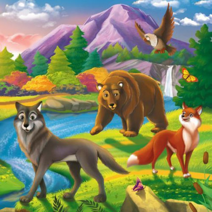 Картина по номерам  Дружелюбные лесные звери (20*20см, акриловые краски, кисти) ХК-8766, (Рыжий кот) (арт. 11-190010)