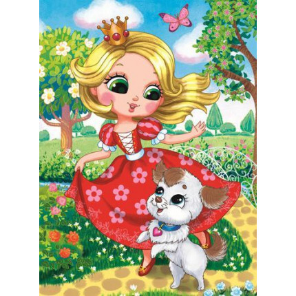 Картина по номерам Злотовласая принцесса с питомцем (22*30см, акриловые краски, кисти) ХК-8721 (арт. 11-192544)