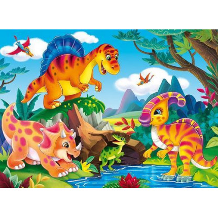 Картина по номерам Резвящиеся у реки динозаврики (22*30см, акриловые краски, кисти) ХК-8722 (арт. 11-192545)