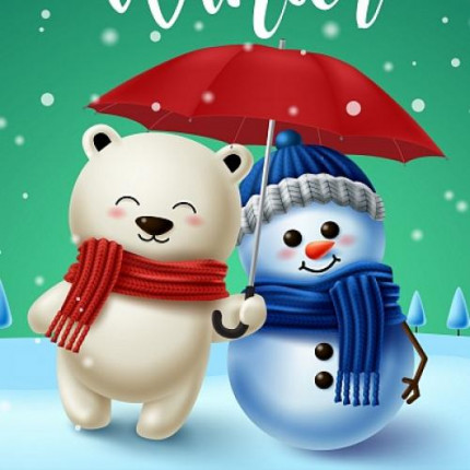 Картина по номерам  Мишка с зонтиком и снеговик (20*20см, акриловые краски, кисти) ХК-2296, (арт. 11-195290)