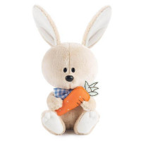 BUDIBASA 11-196246 Мягкая игрушка лЕсята. Заяц Антоша с морковкой (15см) (в подарочной коробке) LE15-053, (ООО "МПП") 