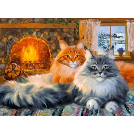 Картина по номерам Пушистые коты у камина (40*50см, акриловые краски, кисти) ХК-2263 (арт. 11-196269)