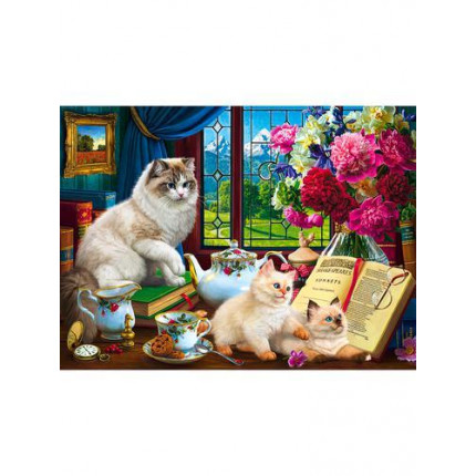 Картина по номерам Котята на столе у книг 40*50см, акриловые краски, кисть Х-9213, (арт. 11-208558)