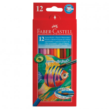 Карандаши цветные акварельные FABER-CASTELL "Colour Pencils", 12 цветов + кисть, 114413 (арт. 114413)
