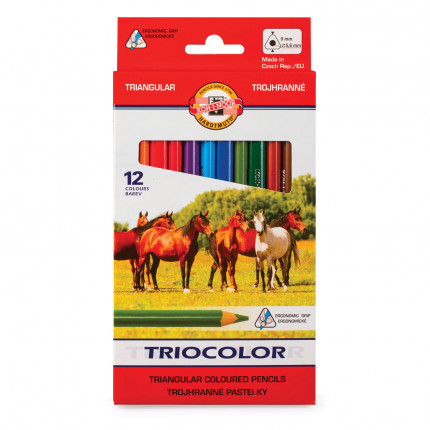 Карандаши цветные утолщенные KOH-I-NOOR "Triocolor", 12 цветов, трехгранные, 5,6 мм, заточенные, 3142012005KS (арт. 3142012005KS)