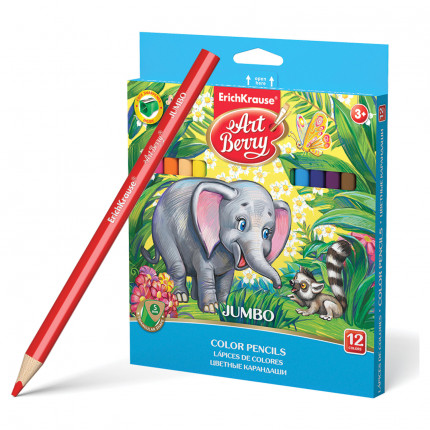 Карандаши цветные утолщенные ERICH KRAUSE Artberry, 12 цветов, трехгранные, с точилкой, заточенные, 32474 (арт. 32474)