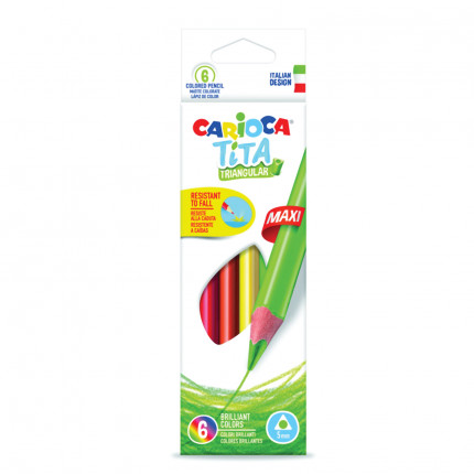 Карандаши цветные утолщенные CARIOCA "Tita Triangular Maxi", 6 цветов, пластиковые, трехгранные, 5 мм, 42790 (арт. 42790)