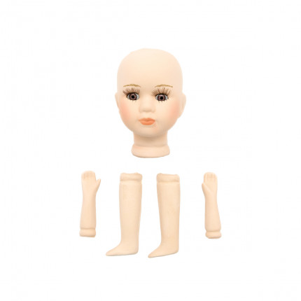 AR907 Набор для изготовления куклы - голова, 2 руки, 2 ноги, фарфоровые 12см (карие глаза) (арт. 7728211-00002)