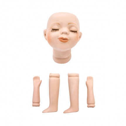 AR908 Набор для изготовления куклы - голова, 2 руки, 2 ноги, фарфоровые 12см (натуральный) (арт. 7728212-00003)