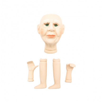 AR909 Набор для изготовления декоративной куклы 'Бабушка' - голова, 2 руки, 2 ноги, фарфоровые 12см (зеленые глаза) (арт. 7728213-00006)