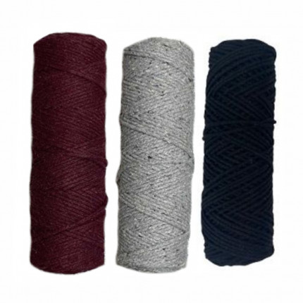 Набор шнуров хлопковых 3 мм (бордовый+светло-серый+черный) (арт. 1)