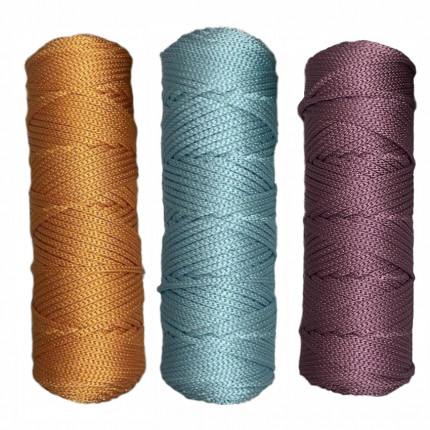 Набор шнуров полиэфирных 3 мм (оранжевый+лиловый+бирюзовый) (арт. 1)