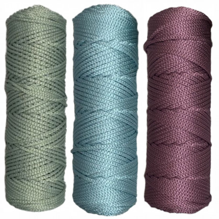 Набор шнуров полиэфирных 3 мм (серо-зеленый+бирюзовый+лиловый) (арт. 1)