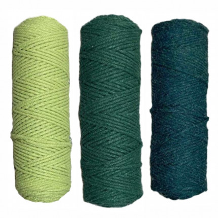Набор шнуров хлопковых 4 мм (фисташковый+темно-зеленый+изумруд) (арт. 1)