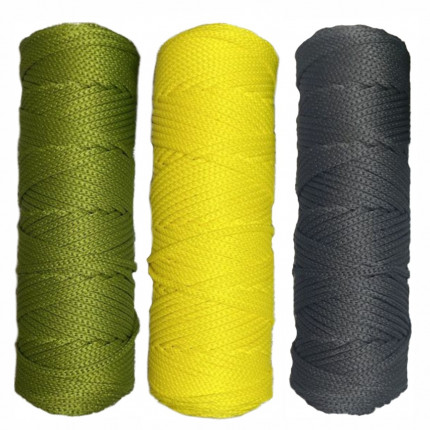 Набор шнуров полиэфирных 4 мм (оливковый+лимонный+темно-серый) (арт. 1)