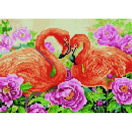 Алмазная мозаика 30х40 QS201121 Фламинго в цветах (арт. QS201121)