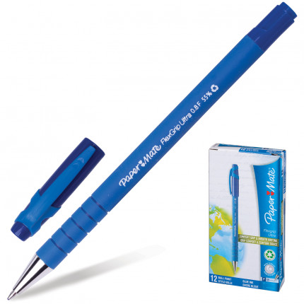 Ручка шариковая PAPER MATE "Flexgrip Ultra", СИНЯЯ, корпус soft-touch, узел 1,2 мм, линия письма 0,8 мм, S0190093 (арт. S0190093)