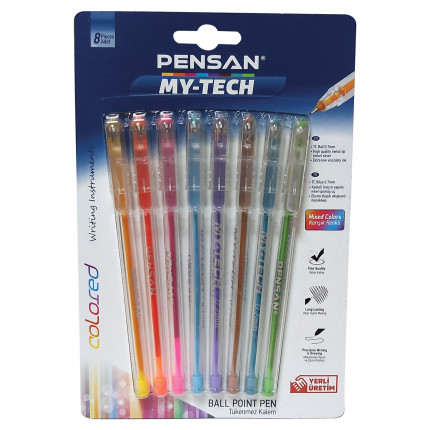 Ручки шариковые масляные PENSAN "My-Tech Colored", НАБОР 8 шт., яркие цвета АССОРТИ, линия письма 0,35 мм, 2240/B8 (арт. 2240/B8)