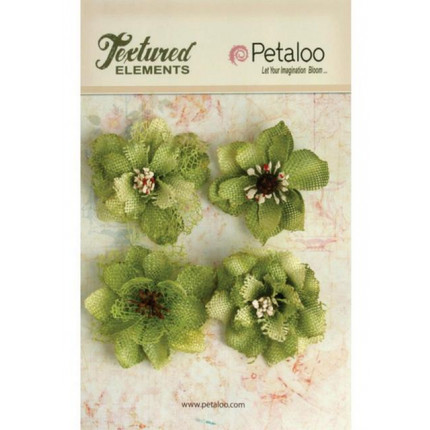 Набор цветов из ткани "Petaloo" 1200-214  Burlap Blossoms х 4- Pistachi (арт. 1200-214)